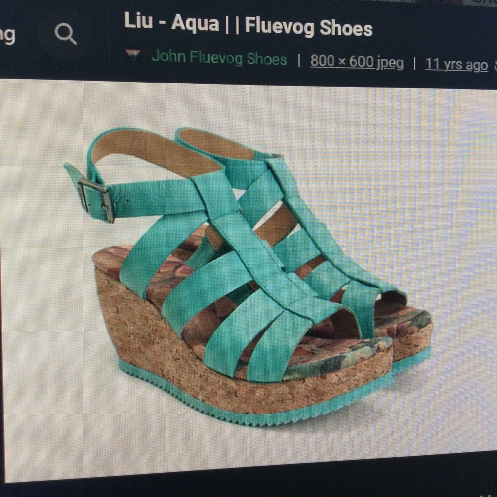 John Fluevog Liu Aqua Teal Strappy Wedge Sandals RARE Size 11  -fit smaller